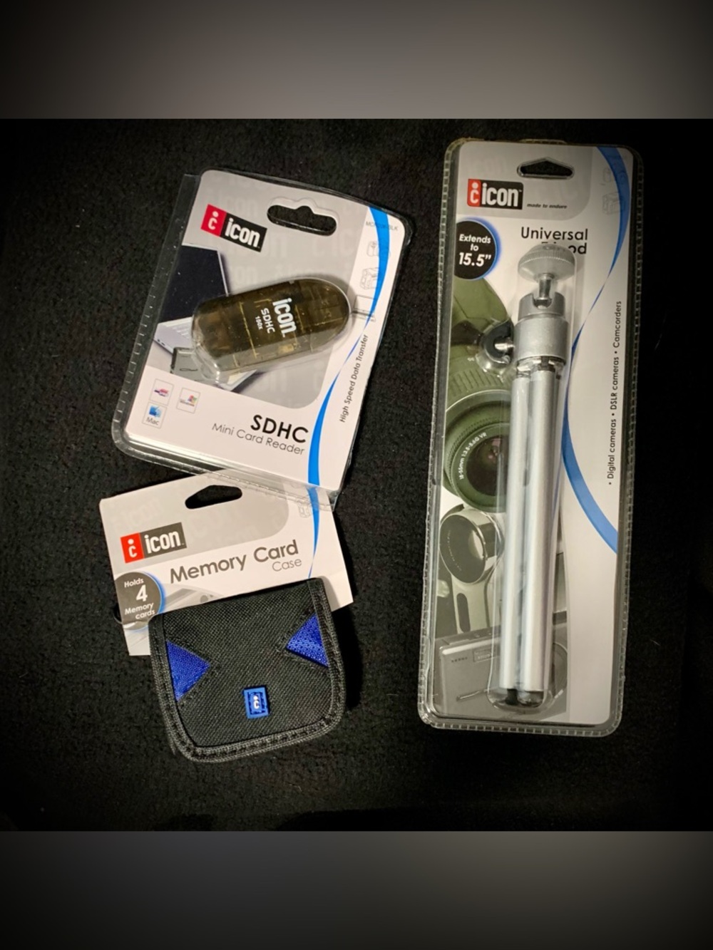 Icon Camera Accessory Bundle Tripod + SDHC Card Reader + Memory Card Case NEW